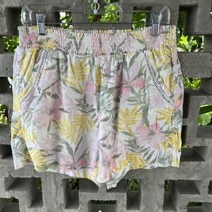 Briggs Linen Blend Shorts Tropical Pastel Floral Print Women's Size Large